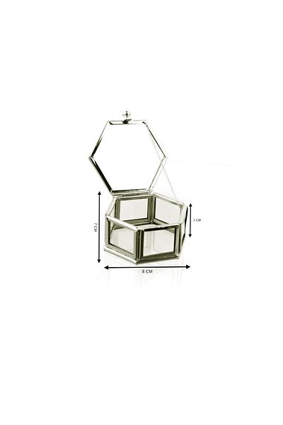Lamsit Ibdaa Glass Trinket Box, Hexagon, Silver, Keepsake Organizer with Lid (Hexagon)