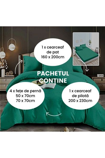 PATONE Damask Polycotton Bed Linen, 6 pieces, fitted sheet, green