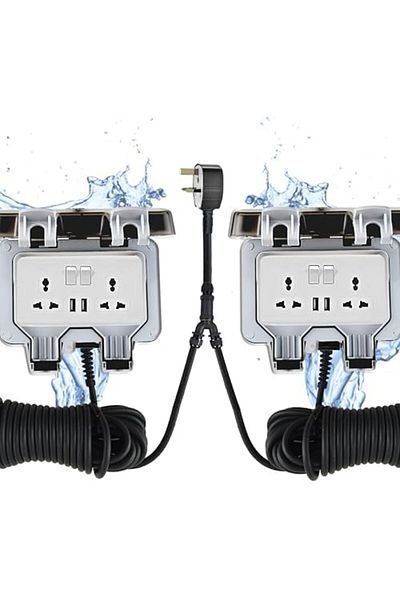 HASSAN Weatherproof Dual USB Universal Extension Socket 13A With Heavy Duty Long Cord (3 M (10ft) x 2)