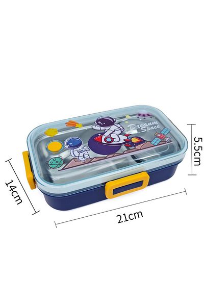 DNS Complete stainless steel school lunch set, 2-compartment box 700 ml, 100 ml bowl and spoon, navy blue 2553