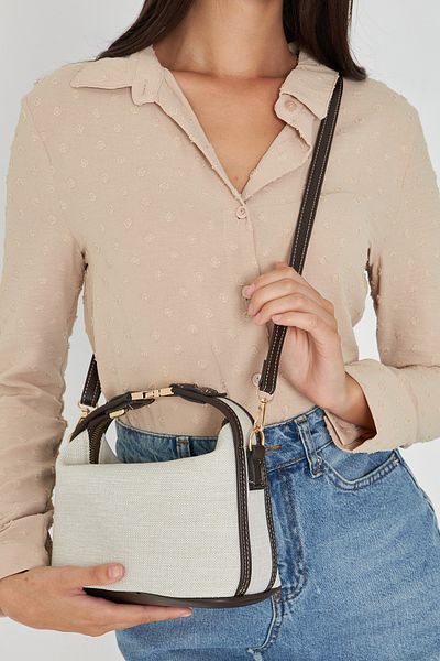 MODA Ravella Brown Canvas Metal Buckle Women's Hand, Arm and Shoulder Bag