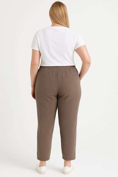 enmodaiçgiyim Pantaloni maro pentru femei, 100% bumbac, muselină, mărime mare – picioare înguste, buzunare, croială confortabilă