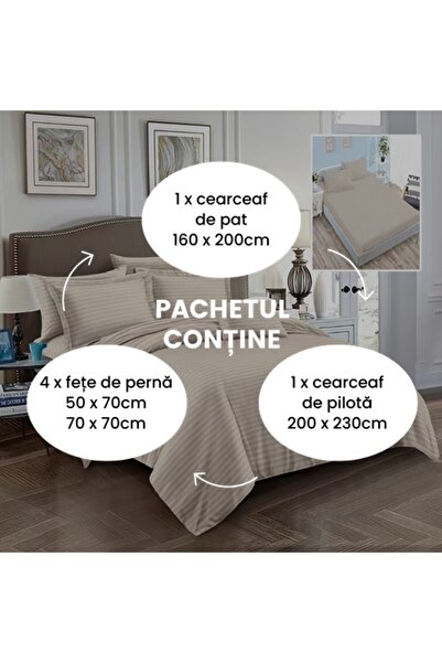 PATONE Damask Polycotton Bed Linen, 6 pieces, fitted sheet, cappuccino