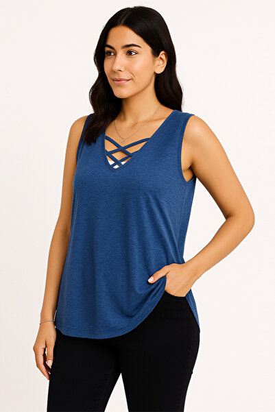 dorbe Lightweight Women’s Crisscross V-Neck Sleeveless Knit Tank Style Top
