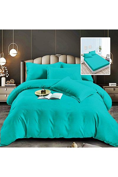 PATONE Damask Polycotton Bed Linen, 6 pieces, fitted sheet, turquoise