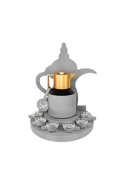 Lamsit Ibdaa Coffee Thermo Flask, Round Leather Set, Coffee, Grey, Jug Dalla, Thermos