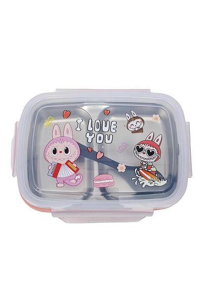 DNS Stainless steel lunch box, 2 compartments, lunch and snack casserole, 600ml, pink BY6006/2