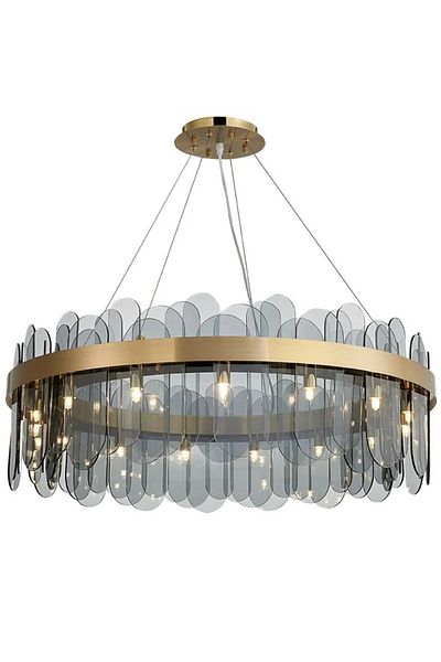 LUXXO Candelabru Monaco M, 14xG9, corp aluminiu, abajururi sticla fumurie, diametru 80cm