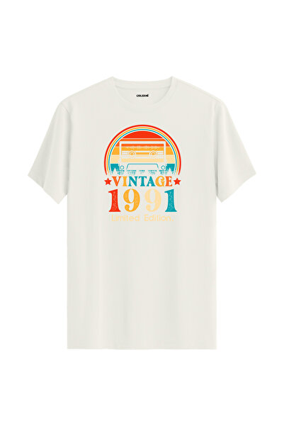 Colermi 1991 Mixtape هدية عيد ميلاد Crewneck المعتاد Ecru خمر تي شيرت