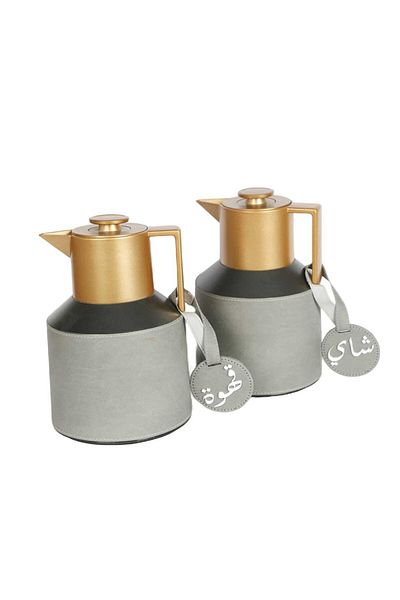 Lamsit Ibdaa Coffee Thermo Flask, Tea Vacuum Pot, 1.0L Arabic Dallah, Grey, Heat Insulated
