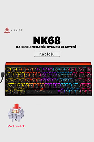 Ajazz Nacodex NK68 Desenli Kablolu Ergonomik Mekanik Oyuncu Klavyesi-Ambiyans...