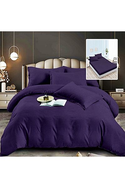 PATONE Damask Polycotton Bed Linen, 6 pieces, fitted sheet, dark purple