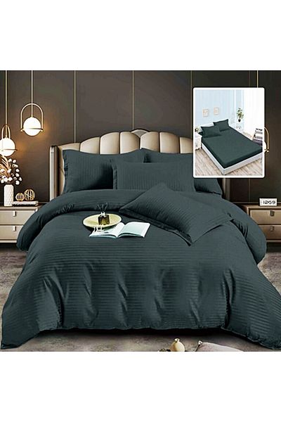PATONE Damask Polycotton Bed Linen, 6 pieces, fitted sheet, graphite