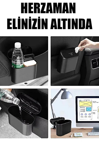 Autowise Mini Auto Trash Can Abs Plastic Black