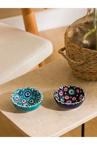 LC Waikiki Lcw Home Mixed Evil Eye Bead Printed Ceramic Snack Bowl 7 cm