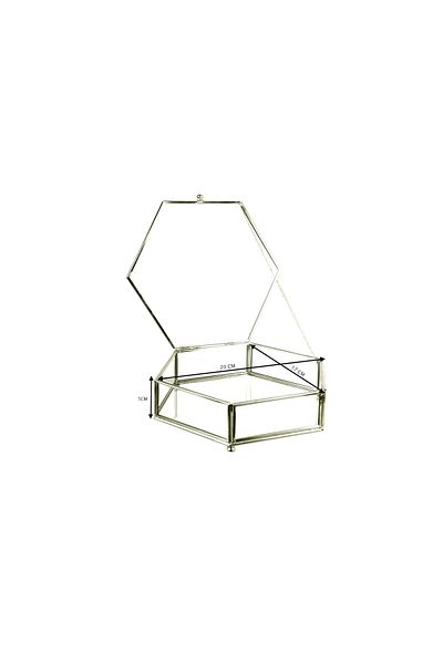 Lamsit Ibdaa Glass Keepsake Box, Hexagon, Silver, Small (20x17x5 cm)