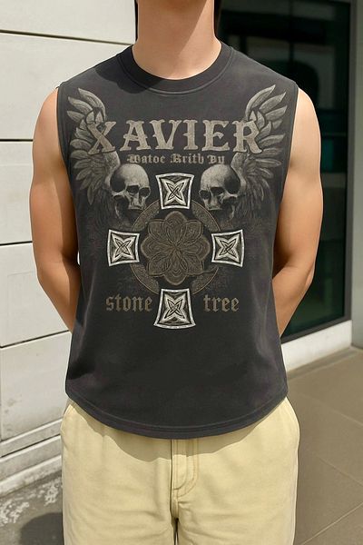 1blood Nordic Pattern Tank Top Crew Neck Washable Vintage Unisex Oversize T-Shirt
