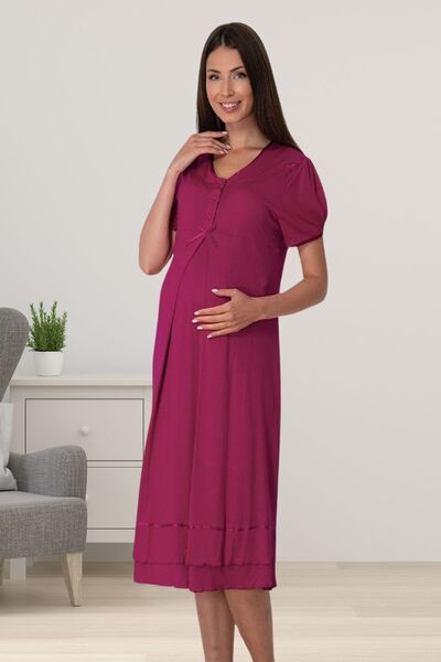 ByLohusa Effortt Vişne Hamile Lohusa Gecelik