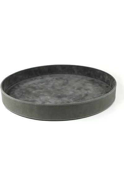 Lamsit Ibdaa Round Leather Tray | Decorative Tray | Jewellery Tray | Coffee Tray | Round Platter