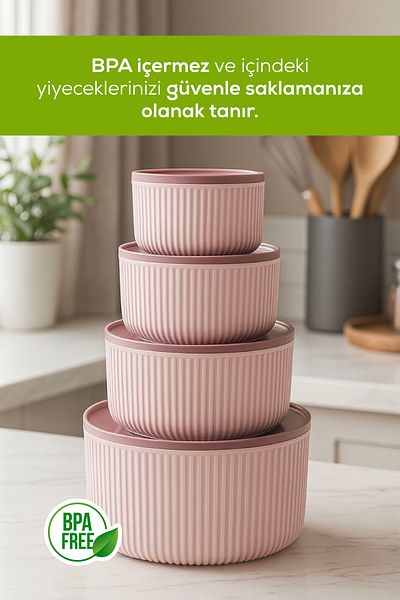 Vienev Set of 4 Round Storage Containers Pink |   2.5L 1.5L 0.80L 0.45L |   Microwave and Freezer Compatible