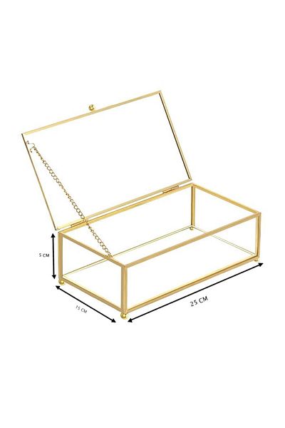 Lamsit Ibdaa Glass Keepsake Box, Rectangle, Gold, Medium (25x15x5 cm)