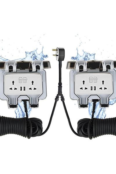 HASSAN Weatherproof Dual USB Universal Extension Socket 13A With Heavy Duty Long Cord (3 M (10ft) x 2)
