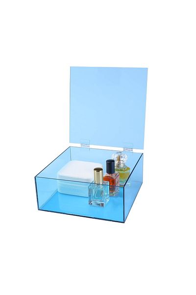 Lamsit Ibdaa Acrylic Display Box with Hinges, 20x20x8 cm, Fluorescent Light Blue