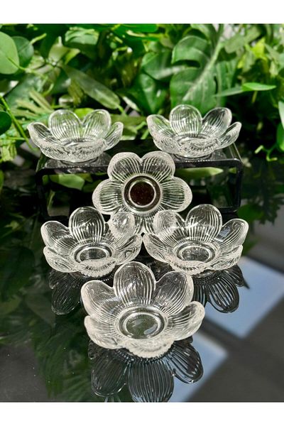GONCAEV Set of 6 Lotus Flower Coffee Side Presentation Holder Striped Origami Turkish Delight Holder Sugar Bowl Dragee Plain