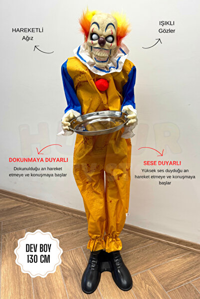 Huzur Party Store 130 cm Ağzı Hareketli Gözleri Işıklı Konuşan Palyaço Joker Şekerlik Halloween Cadılar Bayramı Dekoru