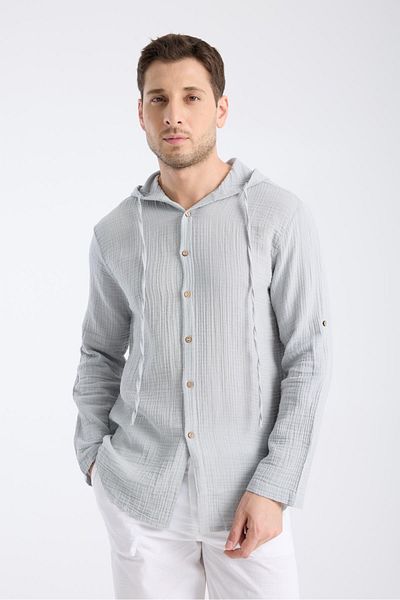 White By Nature Hooded Double Face Muslin Gray Shirt