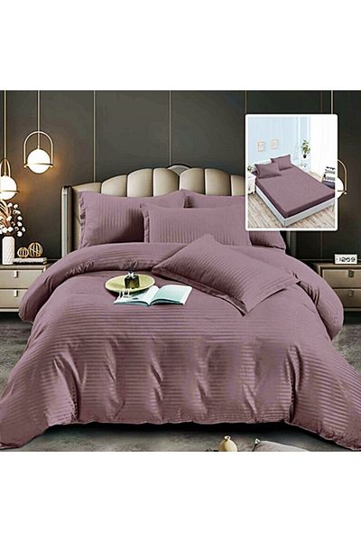 PATONE Damask Polycotton Bed Linen, 6 pieces, fitted sheet, purple