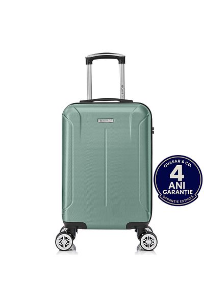 Quasar & Co. Troler cabina 55x37x20cm, bagaj de mana, troller cifru,geamantan cu 4 roti,valiza ABS,Smart,turcoaz