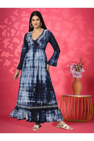alaya Women Chikankari Hand Embroidered Cotton Jalabiya in Tie-Dye shades-AL2160