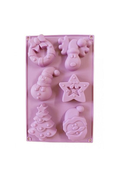 awwaline Set 6 Christmas-themed silicone molds, awwaline, light pink, ideal for chocolate, candies, gingerbre
