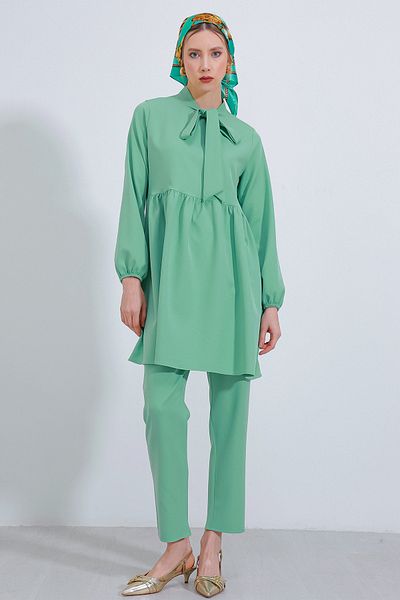 Merterium Women's Knitted Trousers Tunic Double Set Mint 1094