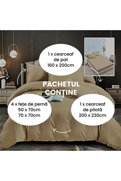 PATONE Damask Polycotton Bed Linen, 6 pieces, fitted sheet, cappuccino