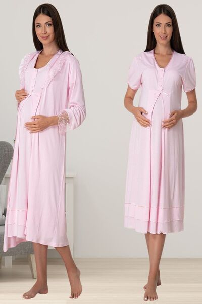 ByLohusa Effortt Pink Dressing Gown Maternity Nightgown Set Byl2T80252