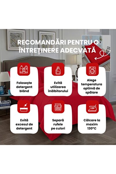 PATONE Damask Polycotton Bed Linen, 6 pieces, fitted sheet, red