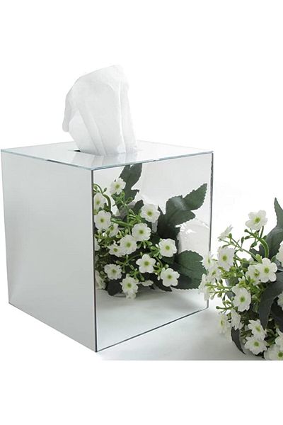 Lamsit Ibdaa Acrylic Tissue Box, Square 14x14x14 cm, Silver Mirror