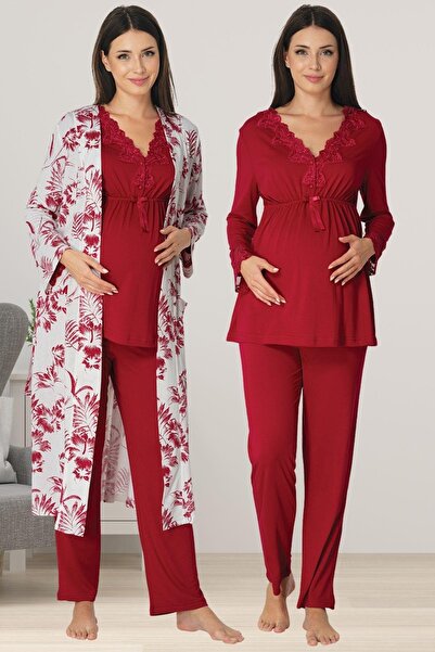 ByLohusa Set de pijamale de maternitate Effortt cu halat de cireșe