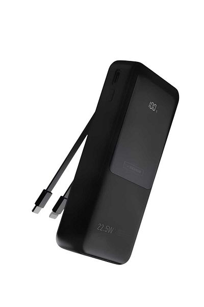 Veger 20000mAh Power Bank with Type-C Cables, Built-in iPhone Charger, Display, and 22.5W Charging Power - Black