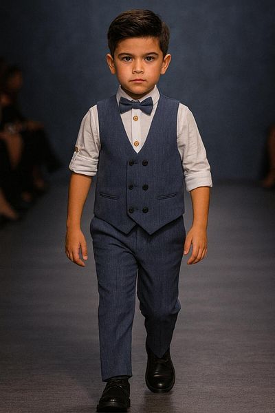 Esterella Crumpled Woven Vest Men's Suit / Vest Suit with Bow Tie / Shirt-Vest-Pants Suit