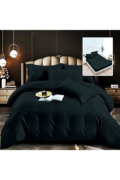 PATONE Damask Polycotton Bed Linen, 6 pieces, fitted sheet, black
