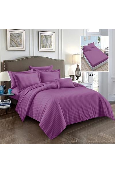 PATONE Damask Polycotton Bed Linen, 6 pieces, fitted sheet, purple
