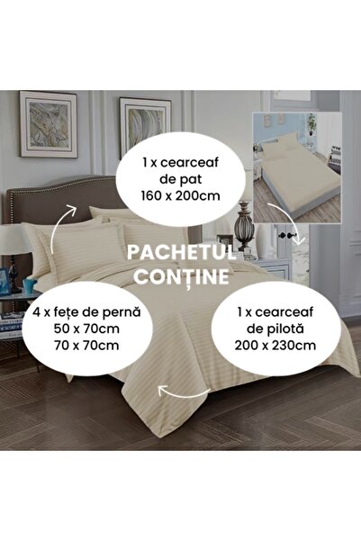 PATONE Damask Polycotton Bed Linen, 6 pieces, fitted sheet, cream