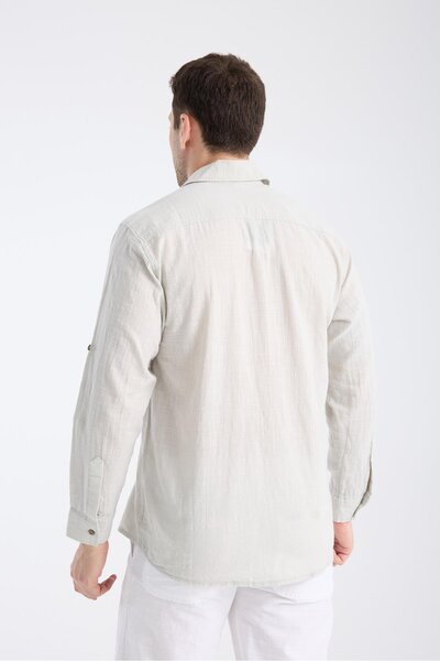 White By Nature Long Sleeve Slub Gray Men's Shirt