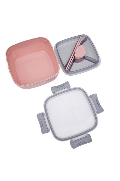DNS Caserola bento pentru copii, patrata, compartimente mari, 1570 ml roz HSD6522