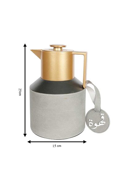 Lamsit Ibdaa Coffee Thermo Flask, Tea Vacuum Pot, 1.0L Arabic Dallah, Grey, Heat Insulated