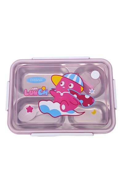 DNS Large stainless steel children's casserole, 4 compartments, for school pack, 1000 ml, pink YSY5007-1