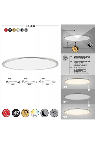 Rabalux LED ceiling lamp Taleb 2191-RAB, remote control, 40W, 3200lm, CCT, IP20, white+silver,